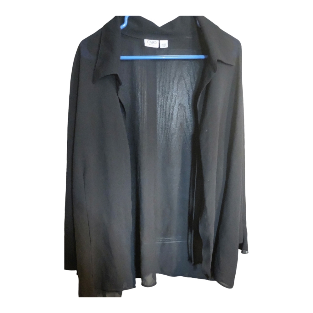 Cato Womens Sheer Black Open Front Blouse 26 - 28 W